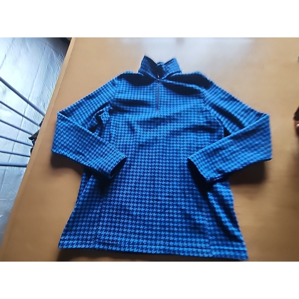 Lands' End Blue Houndstooth 1/4 Zip Fleece Pullover Womens‎ S Long Sleeve